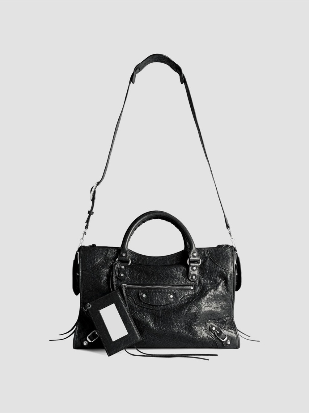 Balenciaga Black Leather Crossbody Tote with Top Handles